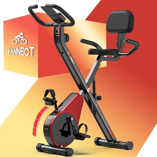 3-IN-1 Heimtrainer Fahrrad Klappbar, VANNECT Hometrainer Fahrrad mit Rückenlehne, 16 Stufen Magnetwiderstand, Monitor & Pulssensor, Leise & Platzsparend, Höhenverstellbarer Sitz, Belastbar bis 160 kg