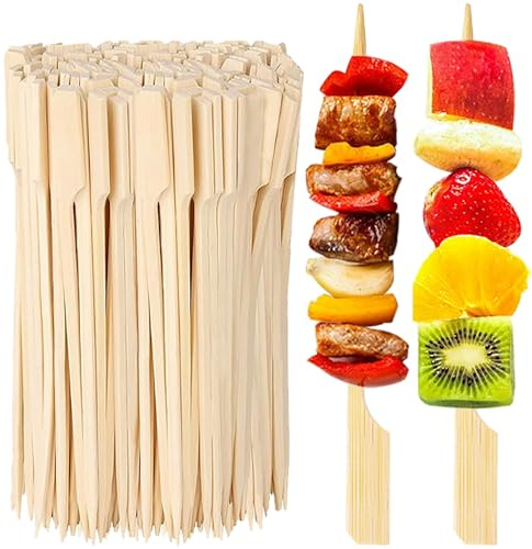 200 PCS 8 Inch Bamboo Skewers for Appetizers, Toothpicks, Cocktail Picks for Christmas Party, Fruit Kababs, Sausage, Barbecue Snacks, Natural Wooden Paddle Skewer Food Sticks, Charcuterie Accessories