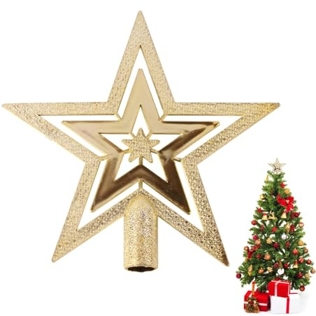 Étoile Topper pour Sapin de Noël 18cm - Étoile Creuse Dorée avec Effet Scintillant pour Décorations de Noël