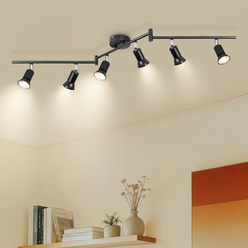 Ketom Plafonnier LED 6 Spots Noir, Éclairage de Plafond GU10 Moderne, Barre de Spots, Lumiere Plafond Orientable Intérieur pour Cuisine, Chambre, Salon, Couloir, Sans Ampoules