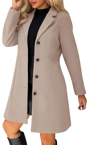 LIUYUYOUGO Manteau Femme Hiver Laine Trench Coat Long Pour Femme Élégant Et Ajusté Style Duffle Coat Trapèze Veste D'Hiver Mi Longue À Simple Boutonnage Col À Revers En Laine Couleur Abricot T