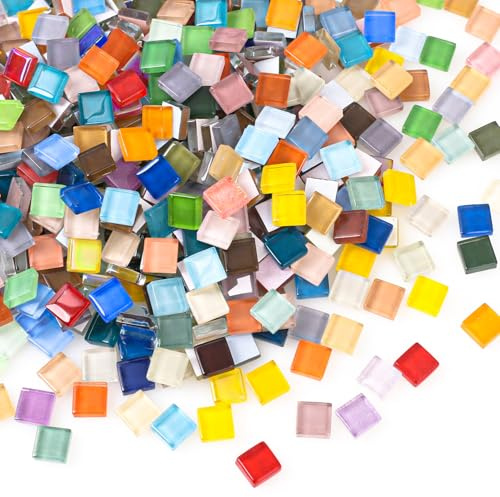 Dncvb Mosaiksteine zum Basteln ca. 1100 Stück Mosaikfliesen Bunte Mosaikfliesen Glasmosaiksteine Mosaik Steine für Heimdekoration, DIY Kreativ, Bilderrahmen, Untersetzer