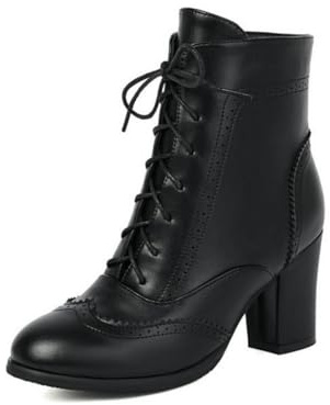 Generisch Bottines Femme à Lacets Vintage avec Talon Bloc, Bout Rond et Détails Brogue pour Un Look Rétro,Noir,43 EU