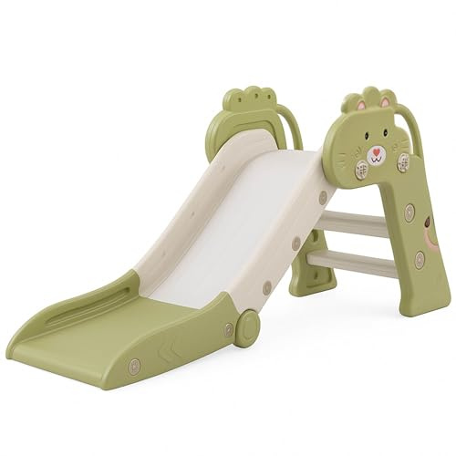 Bambini Tobogán Infantil Exterior Interior Plegable 1-4 Años - Tobogán para Niños con Certificado CE, Estructura Estable, Escalones Antideslizantes, Montaje Rápido, 112x49x55 cm, Verde/Blanco