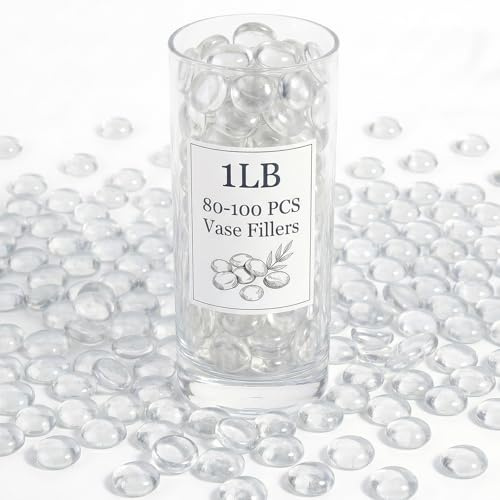 WOHSEROM 1LB Clear Flat Glass Marbles, 0.6-0.8 Decorative Marbles Glass Pebbles for Vase Filler, Fish Tank Rocks, Aquarium Decor, Floral Centerpieces, and Craft Gemstones
