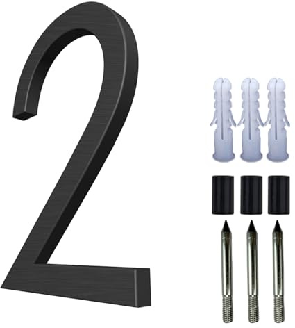 Numero civico galleggiante, Numeri civici da esterno in alluminio da 5 pollici con accessori Cassetta postale e numero indirizzo, Nero, 2 numeri civici da esterno