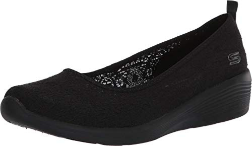 Skechers Women's Arya Airy Days Closed Toe Ballet Flats, Black Crochet Trim, 8 UK