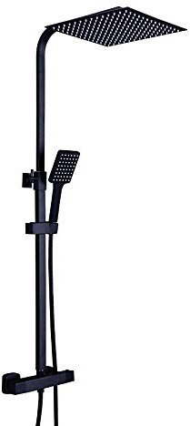 SHIOUCY 12 Pulgadas Juego de Ducha de baño termostático Negro Mezclador de la Ducha Escuadra Negro Doble Cabeza expuesta de la válvula