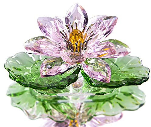 H&D HYALINE & DORA Pink Sparkle Crystal Hue Reflection Crystal Lotus Flower,Glass Home Decor for Feng Shui,Gift Boxed