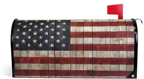 Vdsrup American Flag Mailbox Covers Magnetic Patriotic Memorial Day 4th of July Mailbox Cover Vintage Wood Board Mailbox Wraps Post Letter Box Cover Garden Decorative Standard Size 18 X 21