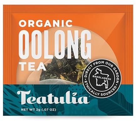 Teatulia Organic Oolong Tea Bags (50 Wrapped Pyramid Sachet Teabags) Sustainably Grown in Bangladesh