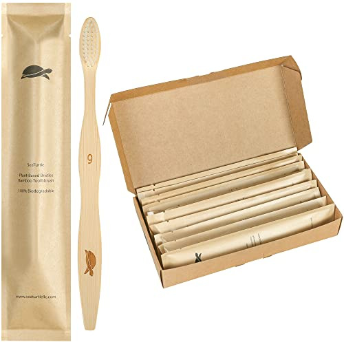 Sea Turtle Plant-Based Bristles, Soft Bamboo Toothbrushes, Individually Sealed (10 Pack)