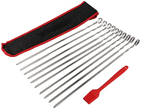 Lodokdre 10 spiedi Kabob in metallo piatto per barbecue spiedini in acciaio cabobbe bastone per barbecue riutilizzabile olio