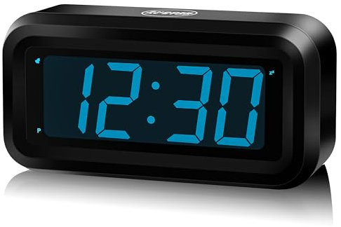 KWANWA Digitaler Wecker, LED Uhr Batteriebetrieben Tischuhr mit 3 Einstellbarer Helligkeit/Snooze/Ohne Ticken/12/24Hr 1,2'' Rote Digital Display Gut Lesbares Tragbarer Reisewecker Wanduhr (Blaue Led)