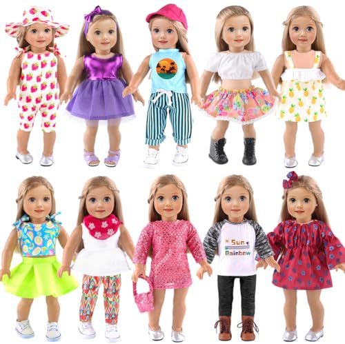 ebuddy 10 Sets 18 Inch Doll Clothes and Accessories - Fashion Outfits Fit for 18 inch Dolls 18 Inch Doll