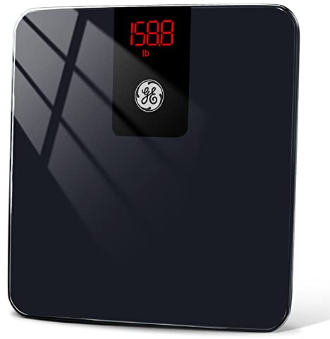 GE Digital Bathroom Scale for Weight, Smart Bluetooth Body Weight and BMI, Electronic Black Weighing Scale for Bath Home, Accurate 400lb Capacity