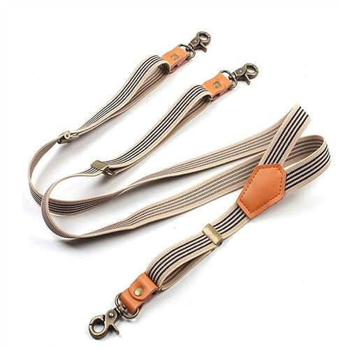 WILsem Bretelle vintage a righe marroni bronzo 3 ganci bretelle in pelle PU Link Premium fibbia flessibile da uomo bretelle, Beige, Taglia unica