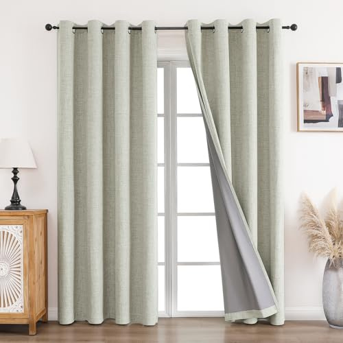 CUCRAF Cortinas Opacas de Lino 100% con Ojales, Cortinas Opacas, Cortinas Opacas, 214 x 132 cm, Juego de 2 Unidades, térmicas, protección contra el frío, Aislamiento acústico, para salón o Dormitorio
