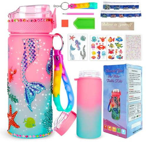 AMFUN Sirène Bricolage Gourde Fille DIY, Créatifs Bricolage Gourde Enfant Anti Fuite, Kit de Loisir Créatif Activites Manuelles pour Enfants 2-12 Ans, Cadeau Noël Anniversaire Cadeau