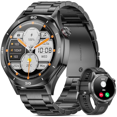 TIFOZEN Militär smartklocka för män med Bluetooth-samtal, 1,5 tum HD fitnessklocka med puls/sömnskärm, 110 + sportlägen, IP68 vattentät smartklocka, stegräknare för Android iOS, svart