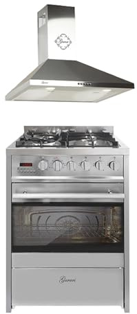 GURARI GCH E 610 X+GCH 147 IS 6 Gas-Standherd 60 cm Edelstahl Gasherd mit Elektrobackofen 60 L Range Coocker mit Dunstabzugshaube 60 cm, in Edelstahl, 3 Stufen, 1000m³/h