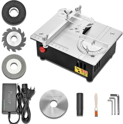 96 W sega circolare da tavolo con 4 lame, alimentatore di rete a 7 marce, mini sega da tavolo portatile di precisione 0,1 – 15 mm, regolabile, multifunzione, piccola sega per la lavorazione del legno