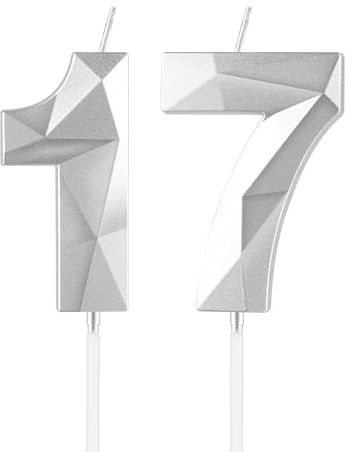 mciskin Silver 17th Birthday Candles, 17th Birthday Decorations for Girl Boy,3D Number 17 Candles for Cake, Pearl Silver Candle Cake Topper Decorations for Birthday Party Weddings Anniversary Supplies