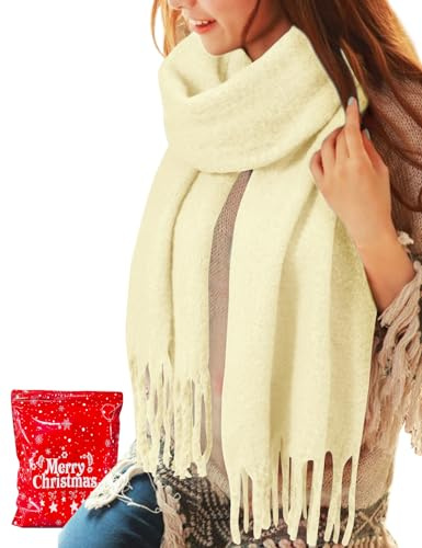 Voqeen Femme Écharpe Hiver Grand Chaud Foulard Pashmina Douce avec Gland Épais Chale Longues pour Automne Cadeau Noël