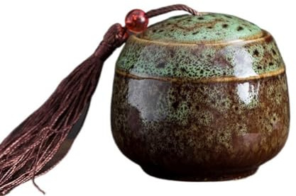 Keramik-Vorratsdose mit luftdichtem Deckel, Küchen-Vorratsdosen für losen Tee, Kaffee, Gewürze, runde Dosen 70/130/500 ml (S, grün)