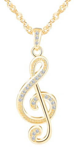 CPSLOVE Collier de musique pour femme en argent 925, pendentif en forme de note avec zircon pour fille, élégant bijou fantaisie avec une chaîne de 45 cm, Or