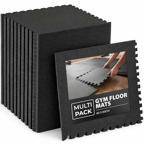 ZENO Interlocking Floor Mats | Gym Floor Mats | Gym Mat for Home | Foam Floor Tiles | Black 60 x 60CM Foam Flooring for Workout, Weights and Yoga | Flooring for Home (4)