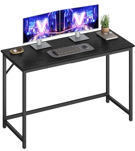 VASAGLE Computer Desk, Office Desk, 120 x 50 x 76 cm | For Study, Bedroom, Living Room, Ebony Black and Matte Black, BARNET Collection LWD039B56