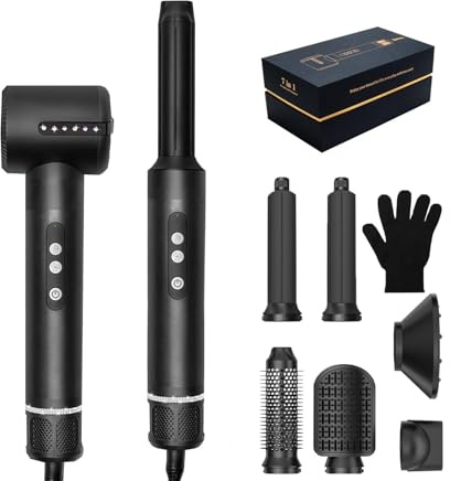 Hair Dryer Brush,7 in 1 Auto Air Curling Iron Set 3 Temperature 1000W Powerful Negative Ionic Hair Styler, 60000RPM Air Styler, Multi-Hair Styling Brush