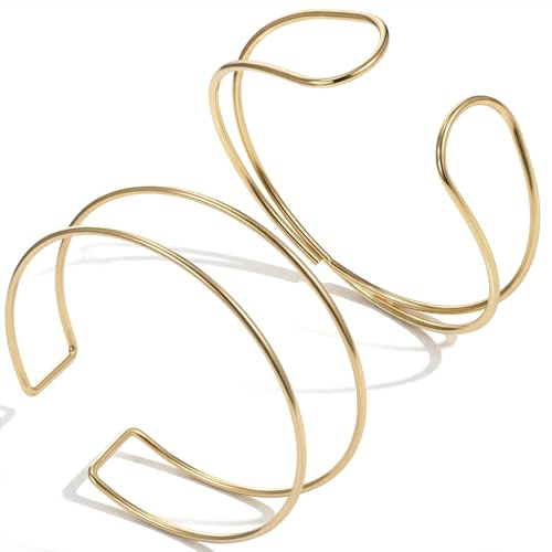 Xinjoduz 2 braccialetti da donna, dorati, per la parte superiore delle braccia, a strati, regolabili, minimalista, a spirale, impilabili, gioielli per estate e spiaggia, 2 stili, One Size, Acciaio