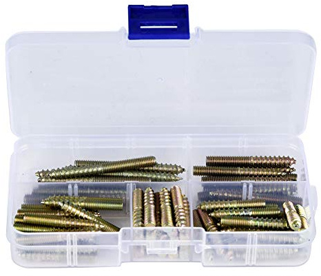 80 tornillos de doble extremo, tornillos de espiga de madera de doble cabeza, tornillo de espiga M5 para carpintería y muebles, conector de tornillo de doble extremo para colgar.