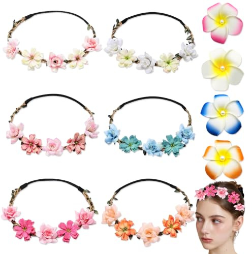YinnFeen 10 Piezas Corona de Flores, Diadema de Flores Boho Multicolor con Pinzas para el Pelo, Guirnaldas y Tocados Florales para Bodas Festivales y Fiestas