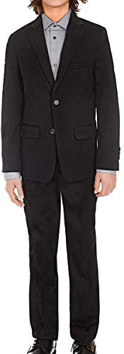 Calvin Klein Boys' 2-piece Formal Suit Set, Includes Single Breasted Jacket & Straight Leg Dress Pants with Belt Loops & Functional Pockets, Black, 12