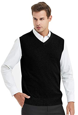 TopTie Chaleco de suéter Liso de Color sólido de Negocios para Hombre, Jerséis Sin Mangas de Ajuste de algodón, Chaleco con Cuello en V para Hombre