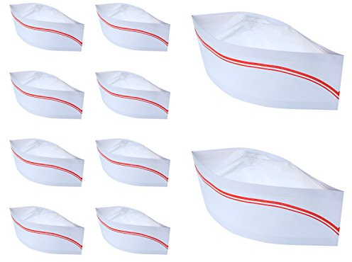 BBTO 10 Pieces Soda Jerk Paper Hats Food Server Cap Retro Chef Caps with Red Strips for Theme Restaurant Party(Red Strips)