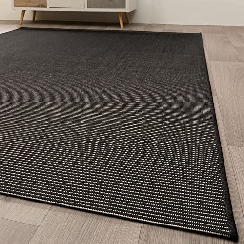 In- und Outdoor Teppich Halland Sisal Optik, Webteppich, in Schwarz, GUT Siegel Zertifiziert, Größe: 80x150 cm