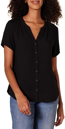 Amazon Essentials Blouse Tissée à Manches Courtes et Coupe Décontractée Femme, Noir, XL