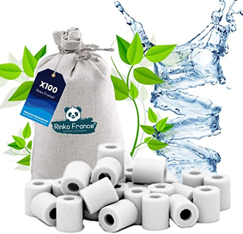 Rinko France | 100 perlas de cerámica para filtrar el agua del grifo – anti cal – elimina el mal sabor – ideal para jarra, cafetera, hervidor de agua, purificador natural