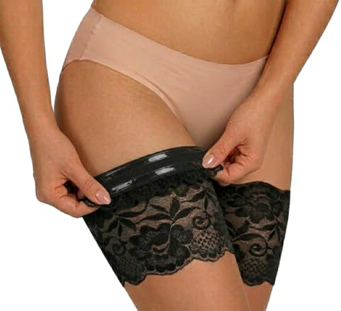 Sesto Senso Sexy Muslo Bandas de Encaje Elásticas Antirozaduras con Cuatro Tiras de Silicona Negro 65-70 L