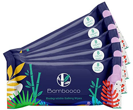 Bambooco Lot de 40 grandes lingettes humides biodégradables pour lit de douche dans la baignoire