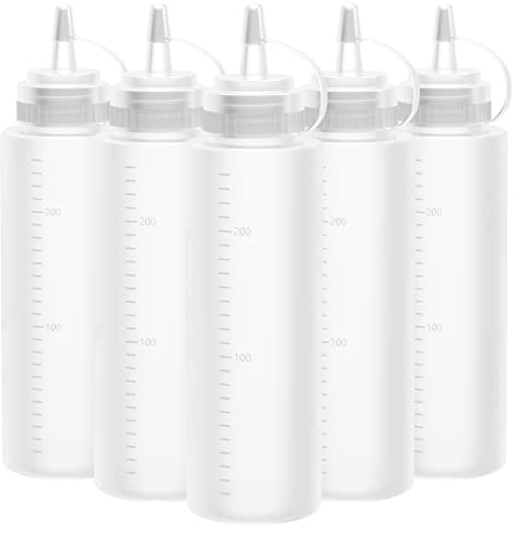 Bottiglia Squeeze di Plastica,5pcs 240ml 8oz Bottiglia per Squeeze con Tappi - a Prova di Perdite e Senza BPA, per Ketchup, Senape, Mayo, Salse piccanti, Olio d'oliva
