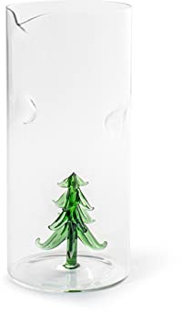 H&H, Caraffa Natalizia, in vetro borosilicato, trasparente, con miniatura, albero di natale, capacità 188 lt, Idea regalo Natale