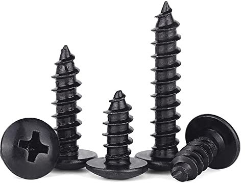 FandWay 125 Pièces Vis Autotaraudeuses Cruciformes à Tête Ronde, M3x8/10/12/16/20 mm Vis à bois à Tête Bombée en Acier Carbone Oxyde Noir,Tête de Champignon Vis Autoperceuses (25 de chaque taille)