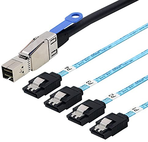 Tillåten MINI SAS HD SFF-8644 med IC till 4-portar SATA 7P rak server-hårddiskkabel (2 m, svart)