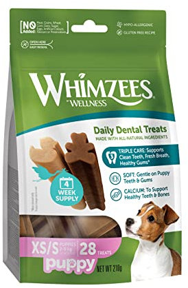 WHIMZEES Puppy Stix, Kauknochen für kleine Welpen, Hundesnack zur Zahnpflege, Größe XS/S, 28 Stück, ohne Zuckerzusatz, getreidefrei, natürlich, fettarm