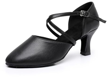 Rosefinch latinska dansskor för kvinnor läder stängd tå balsal salsa tango prestanda dansskor bröllopsfest Svart 7 cm klack 39EU